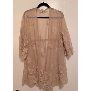 Nude lace kimono